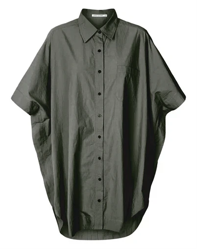 Rabens Saloner - Berta Poplin Curved Hem Skjortekjole - Faded Black